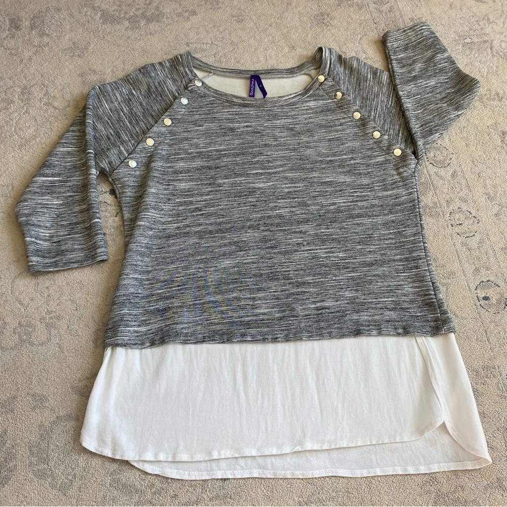 Seraphine Maternity Nursing Top Small Space Dye Black Gray White Layered